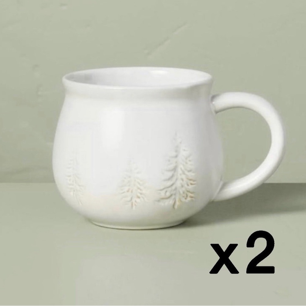 14oz Winter Trees Round Stoneware Mugs Cream (Set of 2) - Hearth & Hand